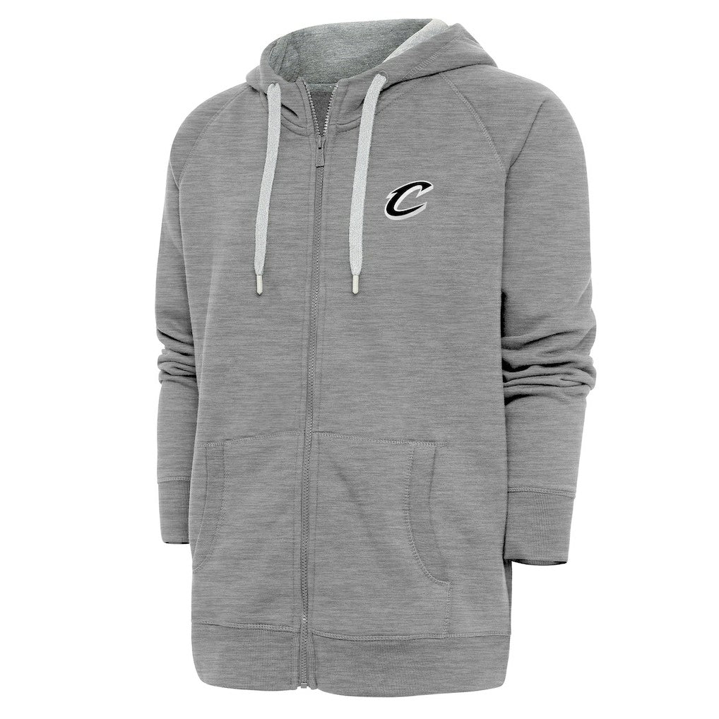 Cleveland Cavaliers Antigua Metallic Logo Victory Raglan Full-Zip Hoodie Heather Gray - NBA