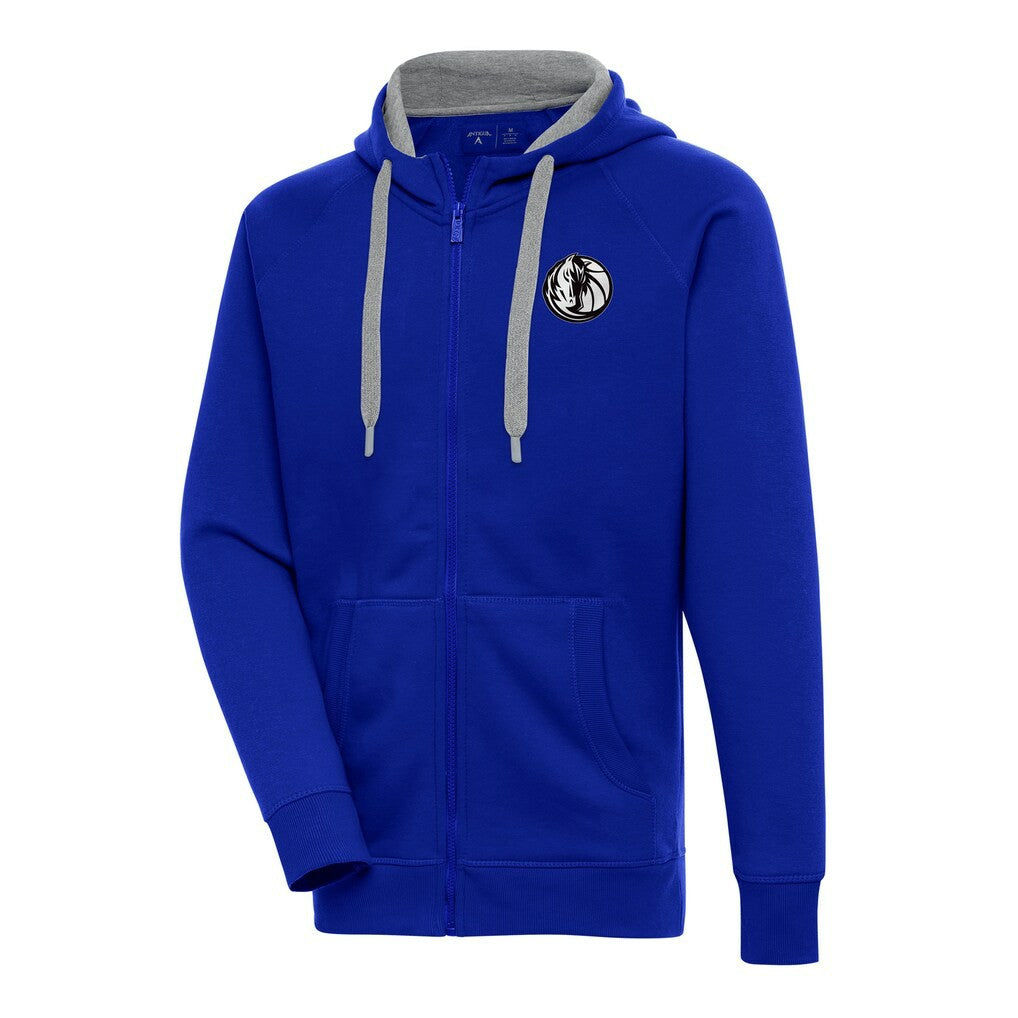 Dallas Mavericks Antigua Metallic Logo Victory Raglan Full-Zip Hoodie Blue - NBA