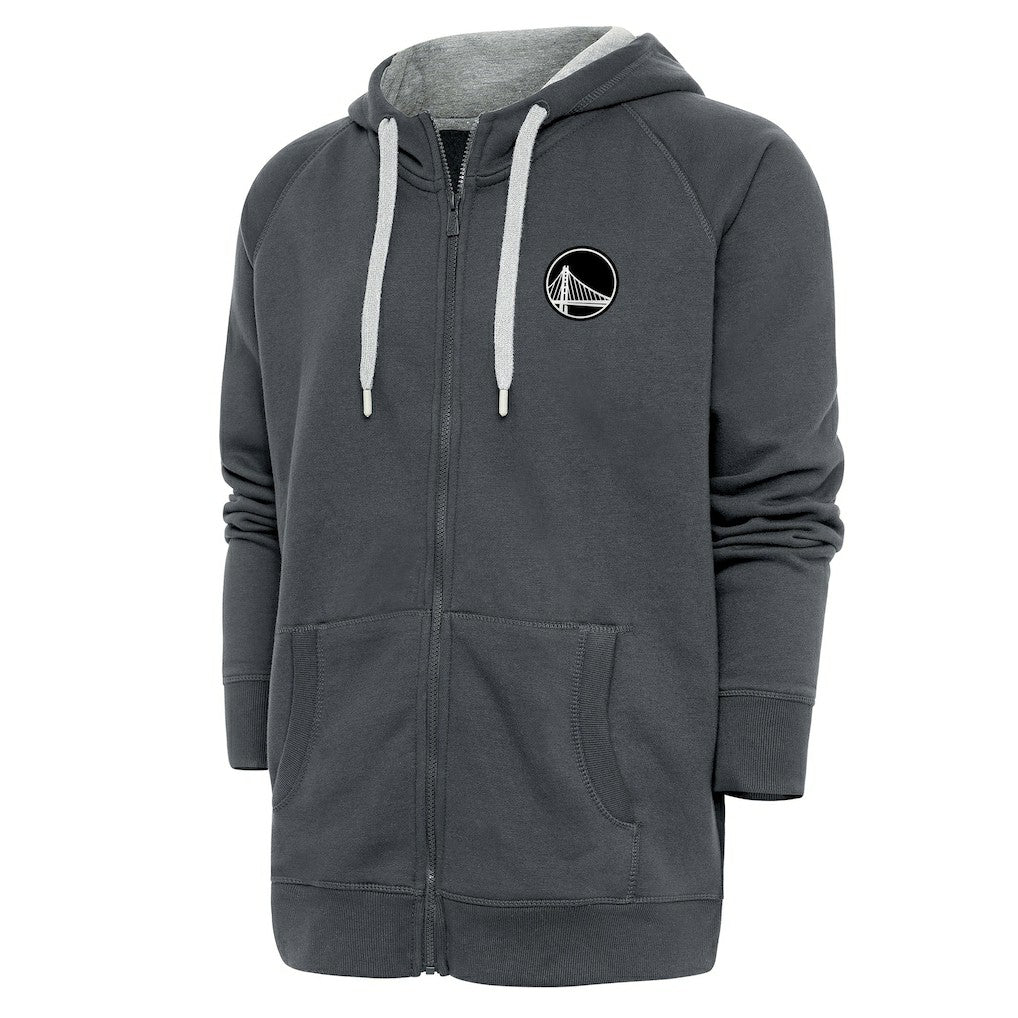 Golden State Warriors Antigua Metallic Logo Victory Raglan Full-Zip Hoodie Charcoal - NBA