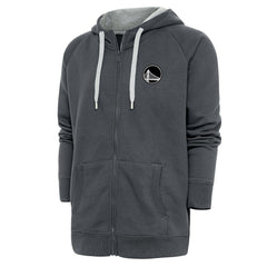 Golden State Warriors Antigua Metallic Logo Victory Raglan Full-Zip Hoodie Charcoal - NBA