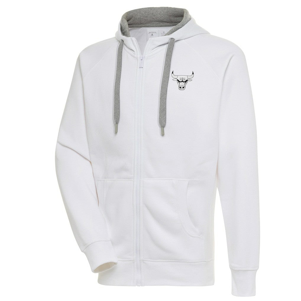 Chicago Bulls Antigua Metallic Logo Victory Raglan Full-Zip Hoodie White - NBA