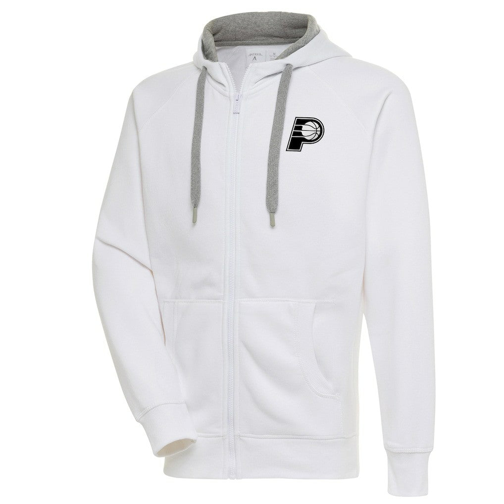 Indiana Pacers Antigua Metallic Logo Victory Raglan Full-Zip Hoodie White - NBA