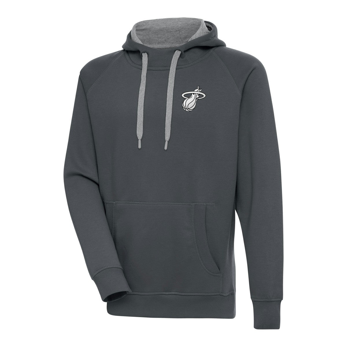 Miami Heat Antigua Metallic Logo Victory Raglan Pullover Hoodie Charcoal - NBA