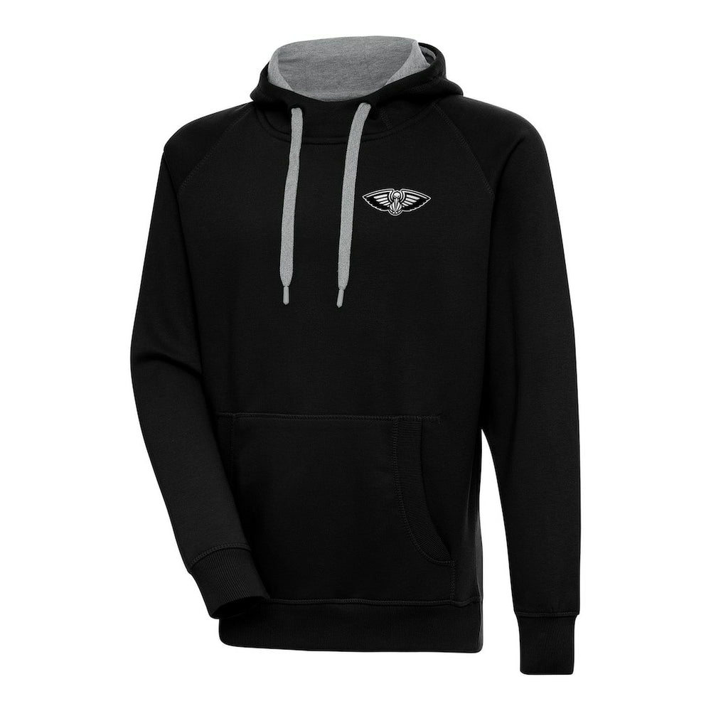 New Orleans Pelicans Antigua Metallic Logo Victory Raglan Pullover Hoodie Black - NBA