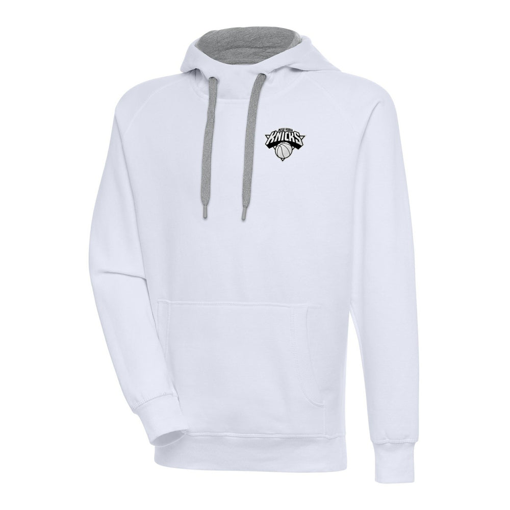New York Knicks Antigua Metallic Logo Victory Raglan Pullover Hoodie White - NBA