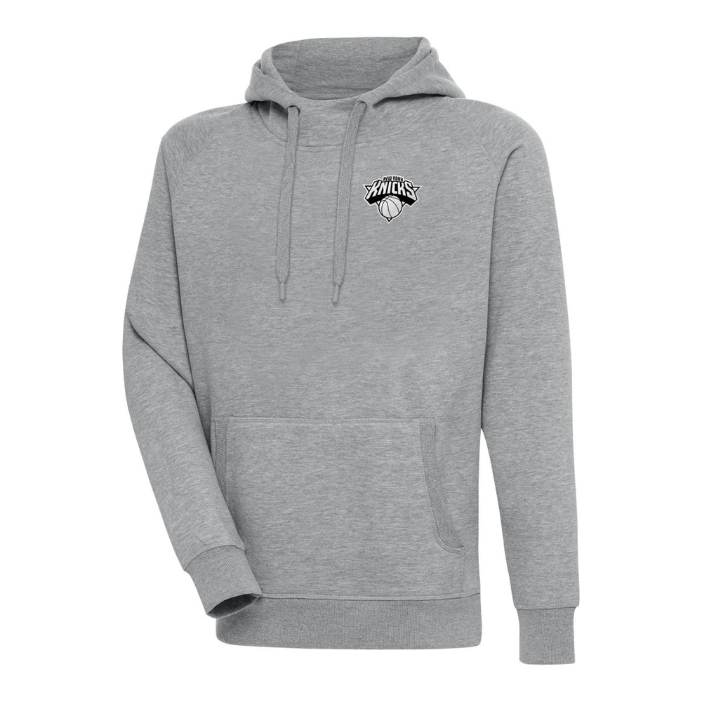 New York Knicks Antigua Metallic Logo Victory Raglan Pullover Hoodie Heather Gray - NBA