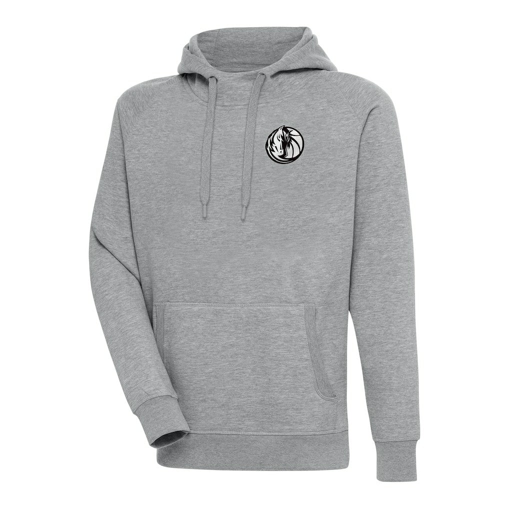 Dallas Mavericks Antigua Metallic Logo Victory Raglan Pullover Hoodie Heather Gray - NBA
