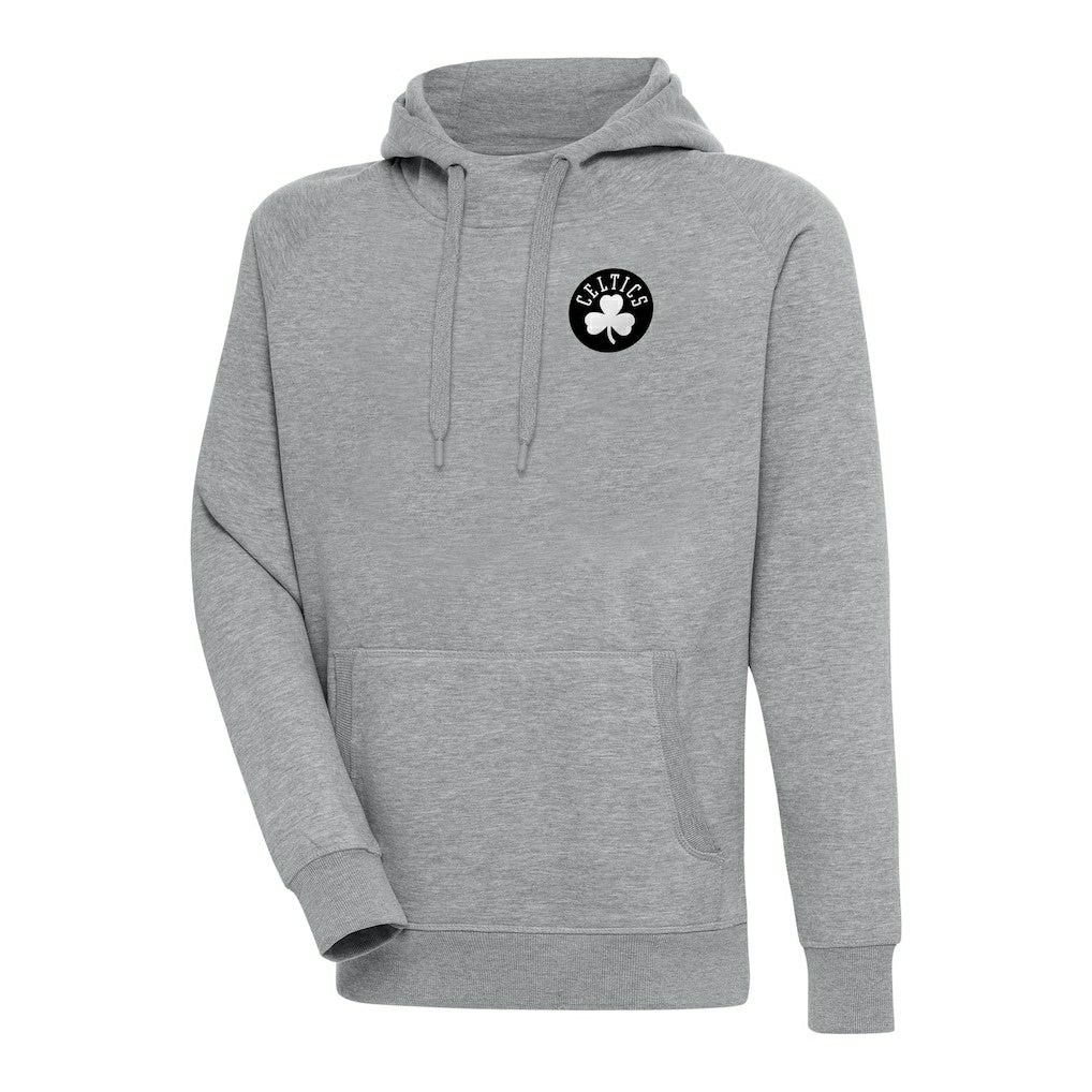 Boston Celtics Antigua Metallic Logo Victory Raglan Pullover Hoodie Heather Gray - NBA