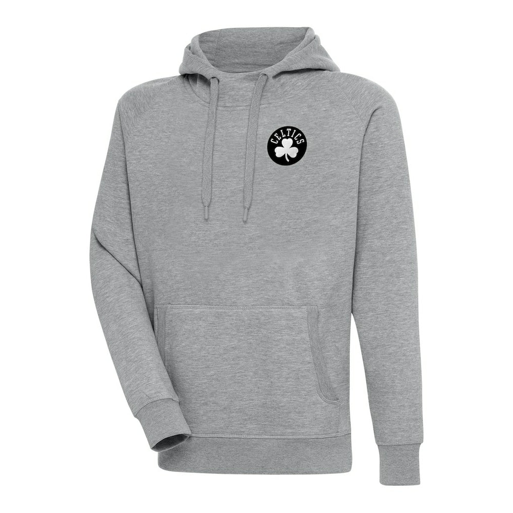 Boston Celtics Antigua Metallic Logo Victory Raglan Pullover Hoodie Heather Gray - NBA