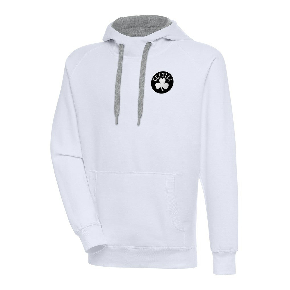 Boston Celtics Antigua Metallic Logo Victory Raglan Pullover Hoodie White - NBA