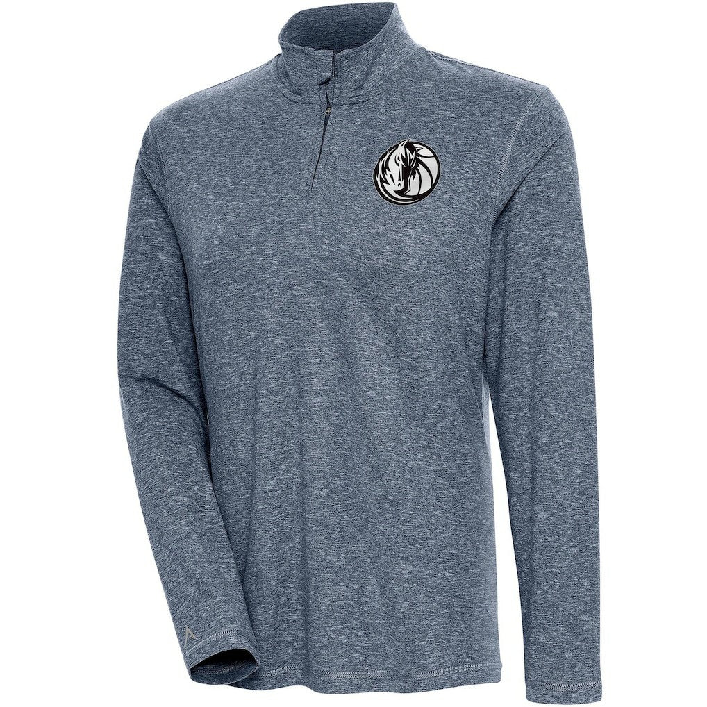 Dallas Mavericks Antigua Women's Brushed Metallic Comfort Quarter-Zip Pullover Top - Heather Navy - NBA