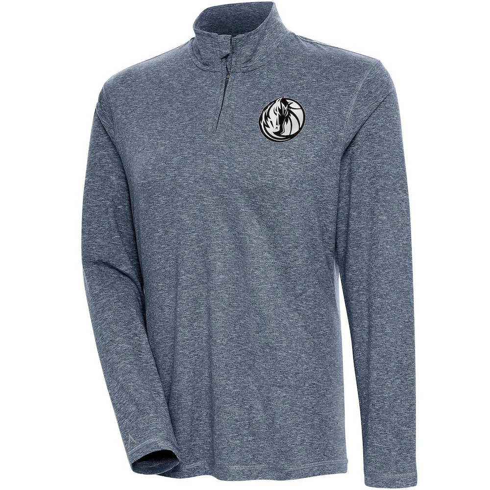 Dallas Mavericks Antigua Women's Brushed Metallic Comfort Quarter-Zip Pullover Top - Heather Navy - NBA