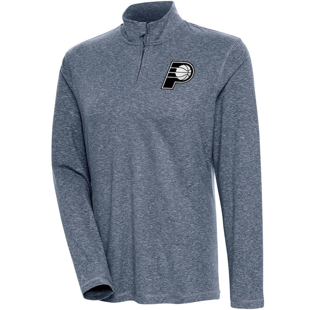 Indiana Pacers Antigua Women's Brushed Metallic Comfort Quarter-Zip Pullover Top - Heather Navy - NBA