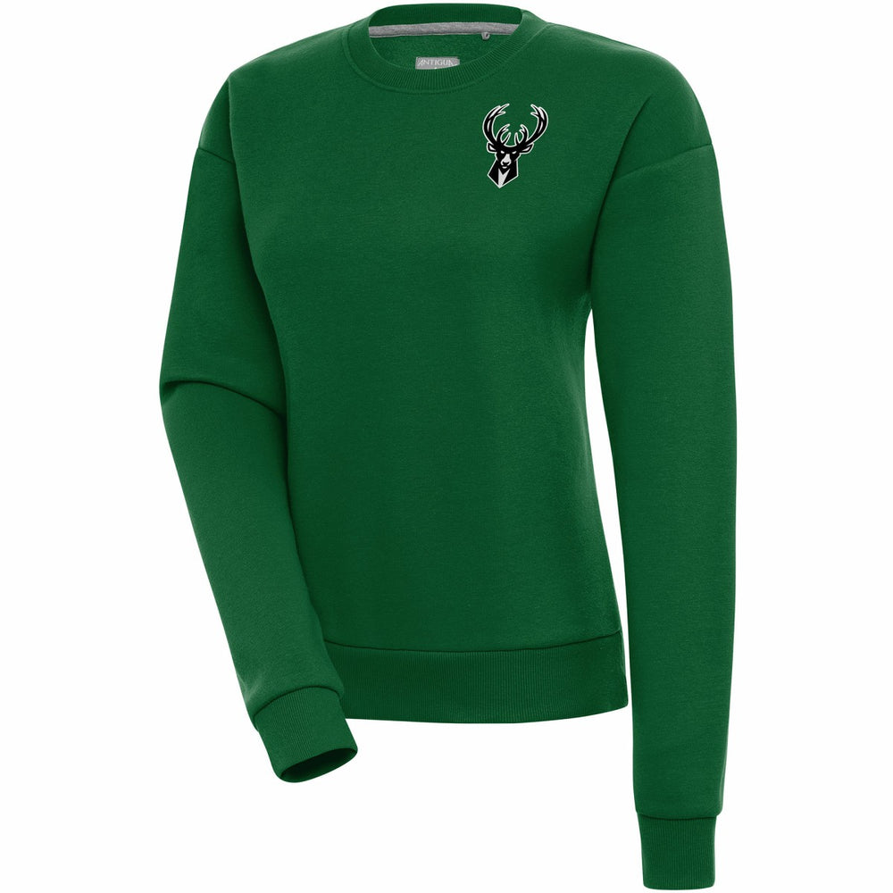 Milwaukee Bucks Antigua Women's Brushed Metallic Victory Pullover Sweatshirt - Hunter Green - NBA