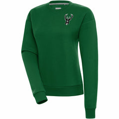 Milwaukee Bucks Antigua Women's Brushed Metallic Victory Pullover Sweatshirt - Hunter Green - NBA