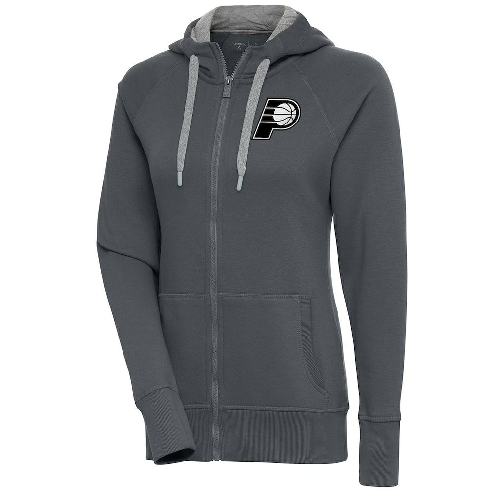 Indiana Pacers Antigua Women's Brushed Metallic Victory Full-Zip Hoodie - Charcoal - NBA