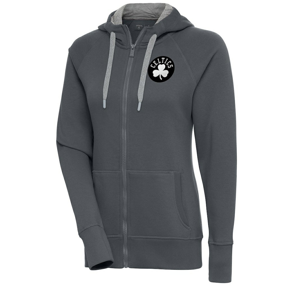 Boston Celtics Antigua Women's Brushed Metallic Victory Full-Zip Hoodie - Charcoal - NBA