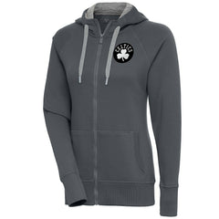 Boston Celtics Antigua Women's Brushed Metallic Victory Full-Zip Hoodie - Charcoal - NBA