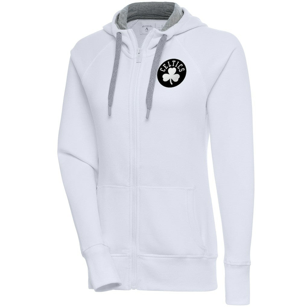 Boston Celtics Antigua Women's Brushed Metallic Victory Full-Zip Hoodie - White - NBA
