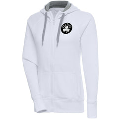 Boston Celtics Antigua Women's Brushed Metallic Victory Full-Zip Hoodie - White - NBA