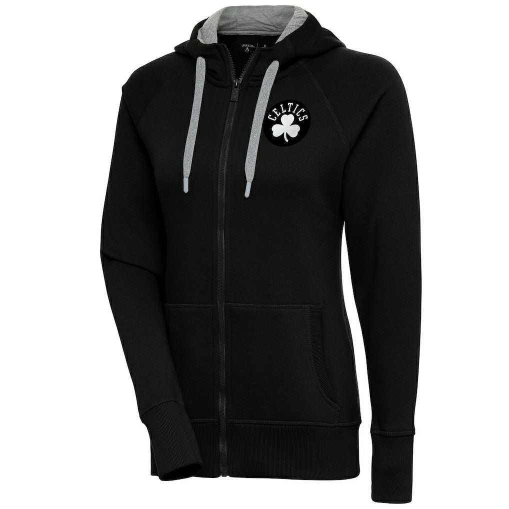 Boston Celtics Antigua Women's Brushed Metallic Victory Full-Zip Hoodie - Black - NBA