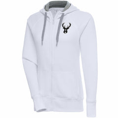 Milwaukee Bucks Antigua Women's Brushed Metallic Victory Full-Zip Hoodie - White - NBA