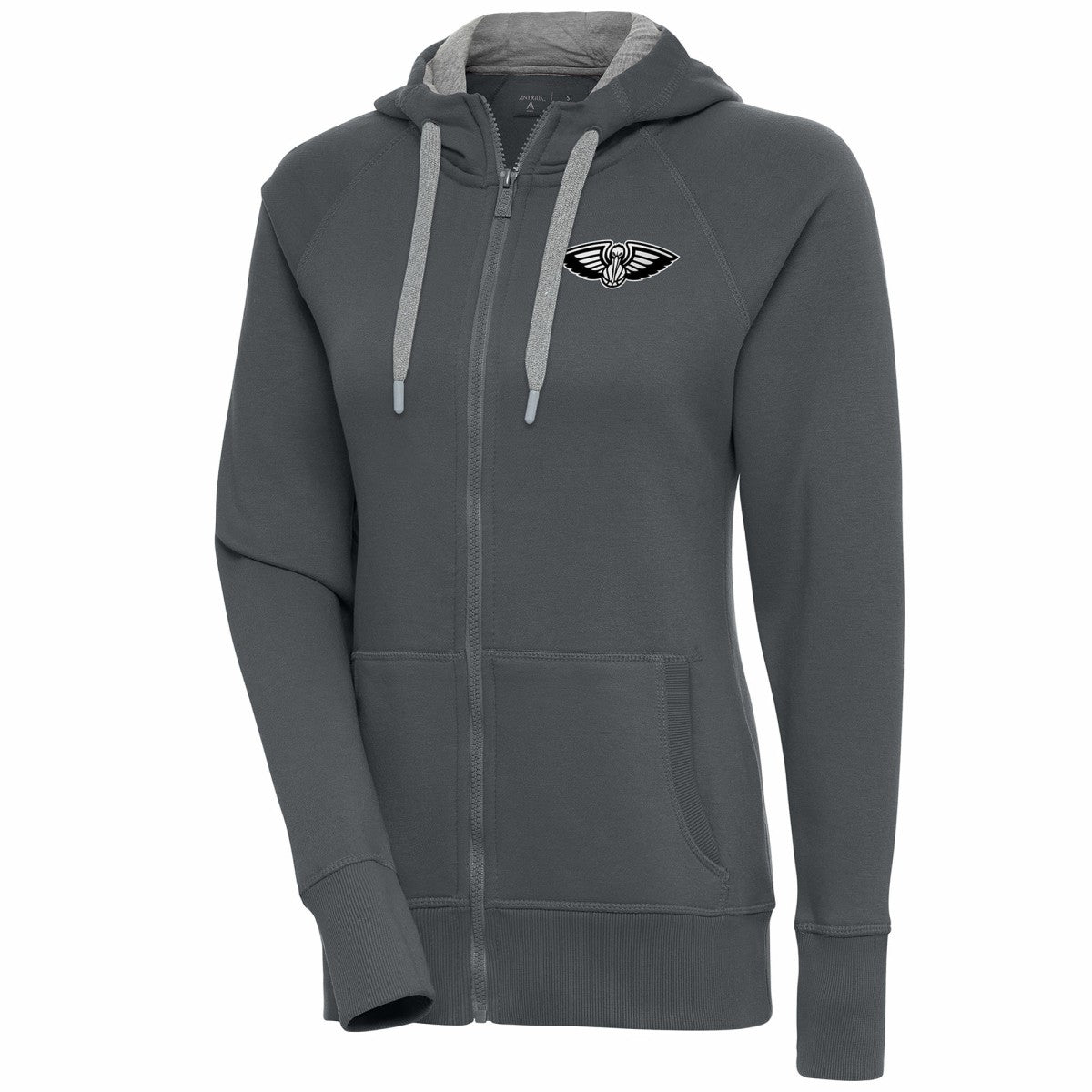 New Orleans Pelicans Antigua Women's Brushed Metallic Victory Full-Zip Hoodie - Charcoal - NBA