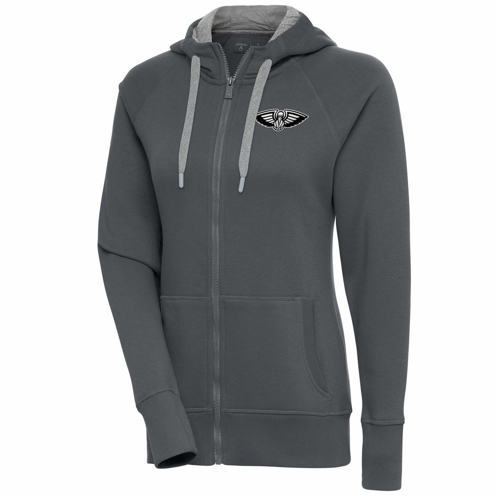 New Orleans Pelicans Antigua Women's Brushed Metallic Victory Full-Zip Hoodie - Charcoal - NBA