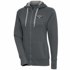 New Orleans Pelicans Antigua Women's Brushed Metallic Victory Full-Zip Hoodie - Charcoal - NBA