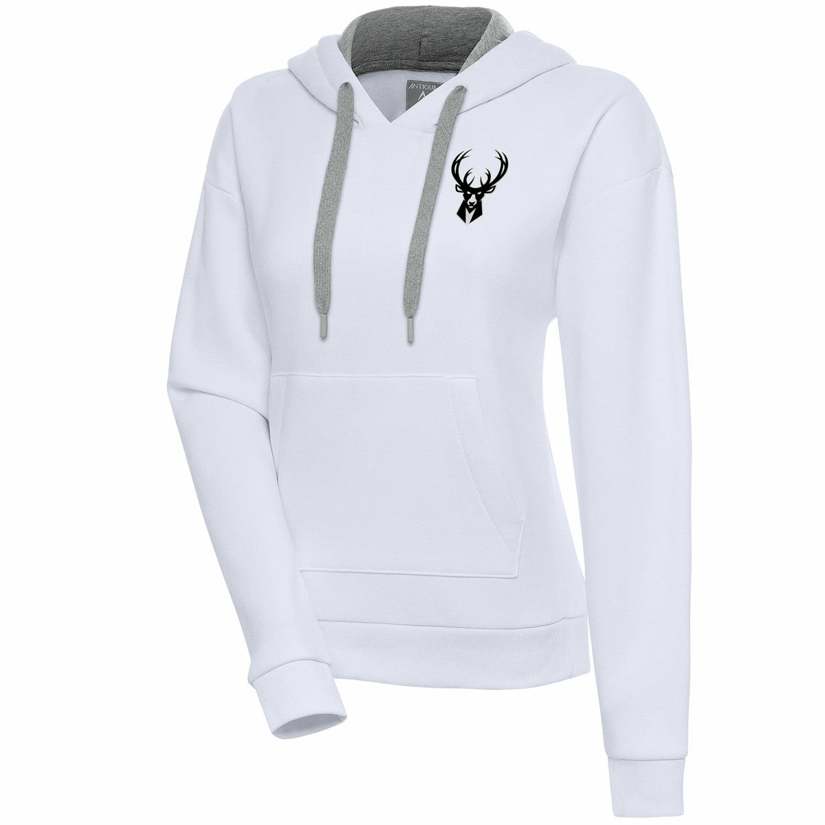 Milwaukee Bucks Antigua Women's Brushed Metallic Victory Pullover Hoodie - White - NBA