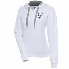 Milwaukee Bucks Antigua Women's Brushed Metallic Victory Pullover Hoodie - White - NBA