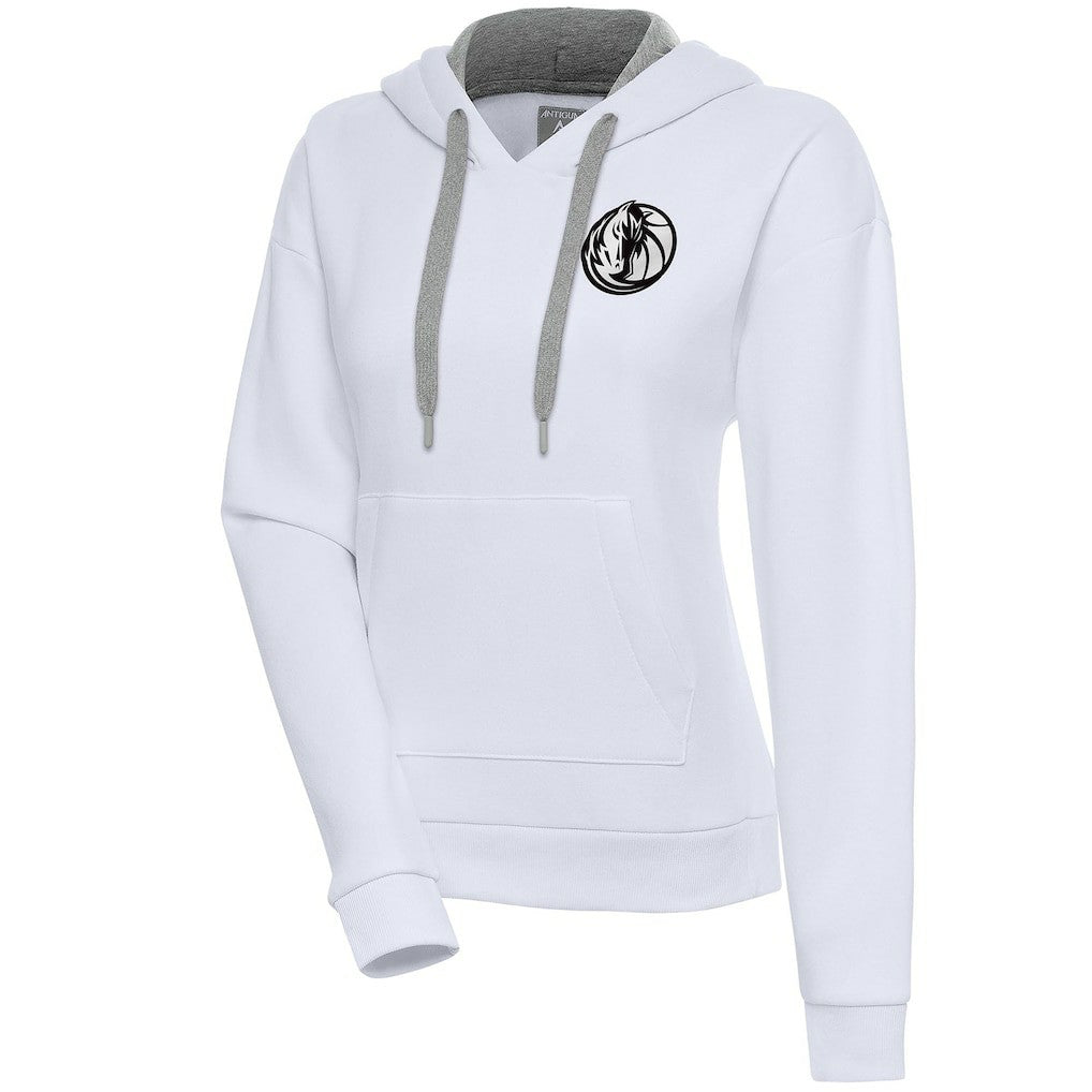Dallas Mavericks Antigua Women's Brushed Metallic Victory Pullover Hoodie - White - NBA