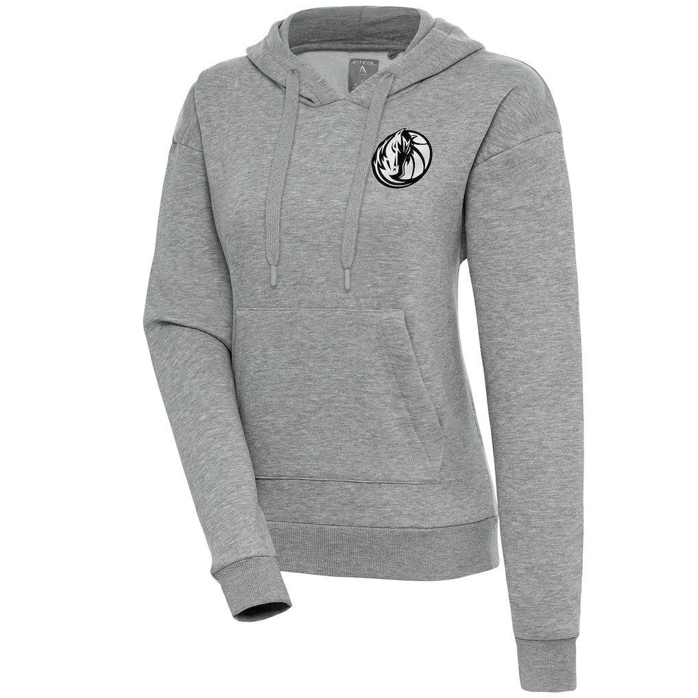 Dallas Mavericks Antigua Women's Brushed Metallic Victory Pullover Hoodie - Heather Gray - NBA