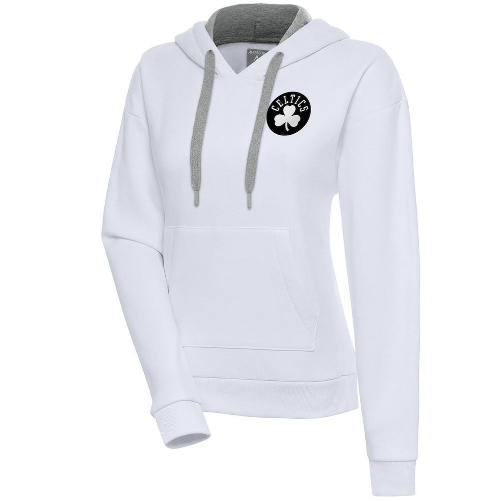 Boston Celtics Antigua Women's Brushed Metallic Victory Pullover Hoodie - White - NBA