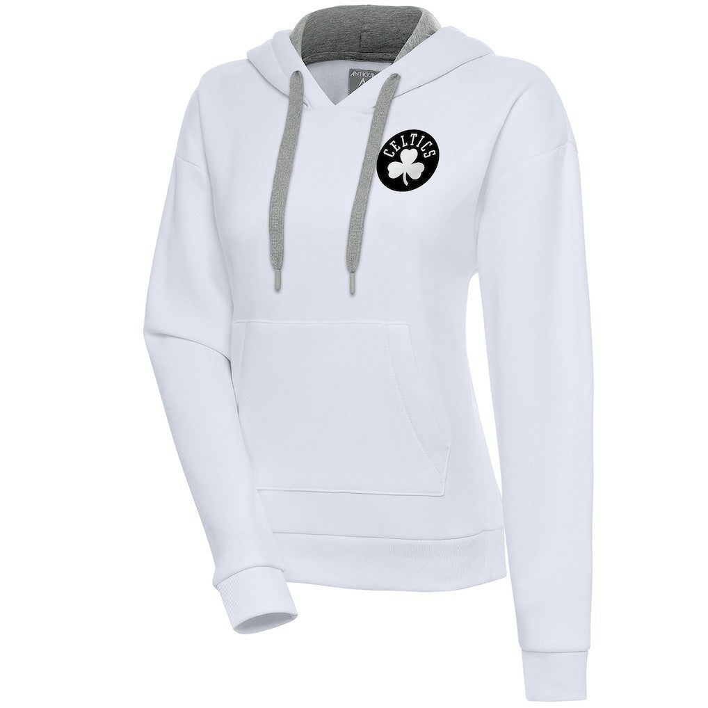 Boston Celtics Antigua Women's Brushed Metallic Victory Pullover Hoodie - White - NBA