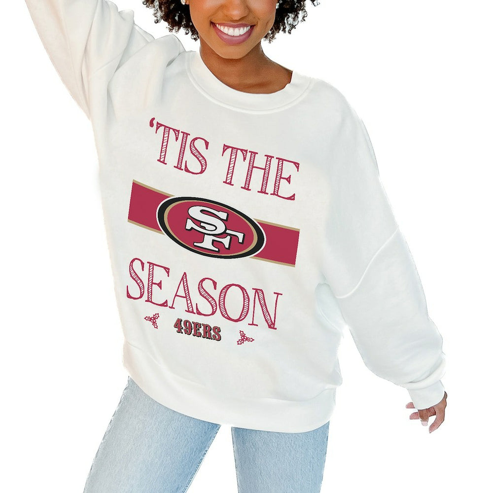 San Francisco 49ers Gameday Couture Women's Oversized Take A Holiday Pullover Sweatshirt White | NFL
