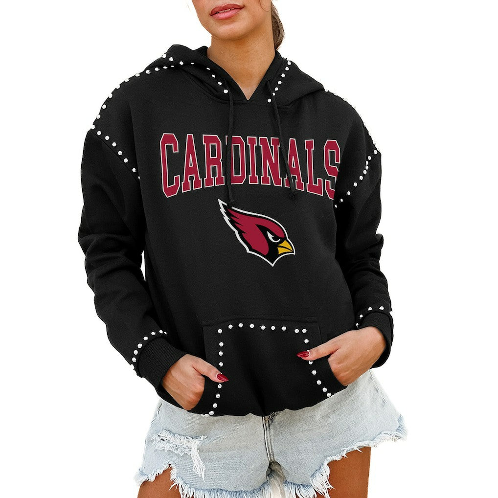 Arizona Cardinals Gameday Couture Women's Oversized Catch the Vibe Studded Pullover Hoodie Black | NFL