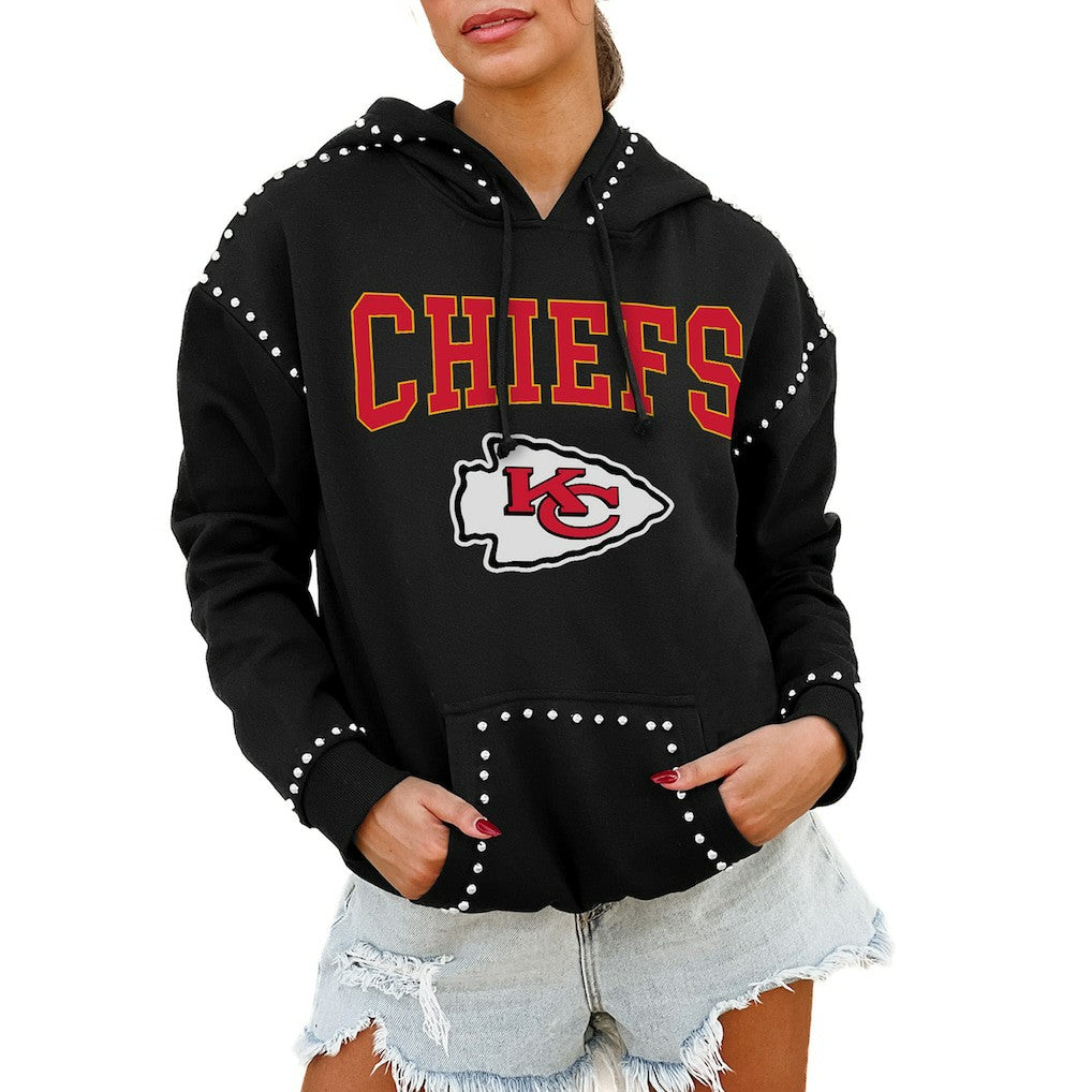 Kansas City Chiefs Gameday Couture Women's Oversized Catch the Vibe Studded Pullover Hoodie Black | NFL