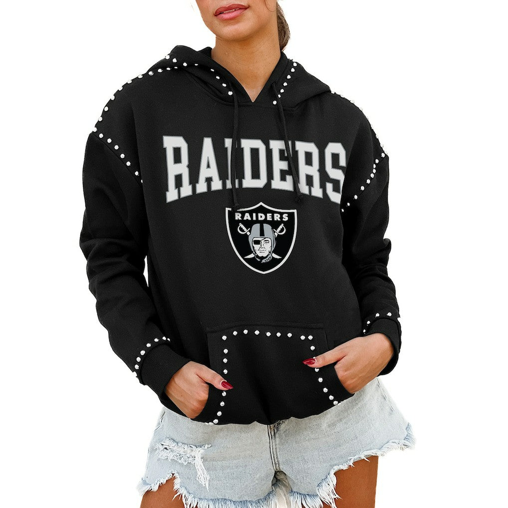 Las Vegas Raiders Gameday Couture Women's Oversized Catch the Vibe Studded Pullover Hoodie Black | NFL