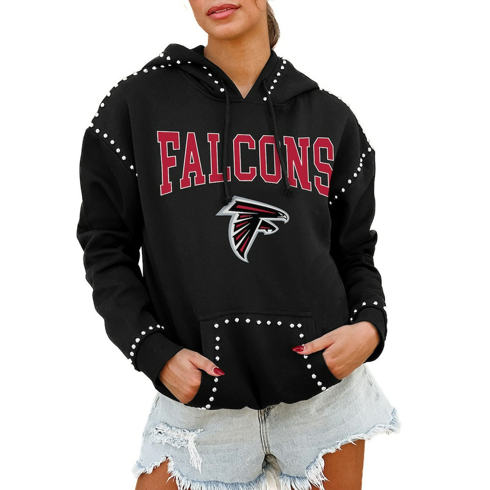 Atlanta Falcons Gameday Couture Women's Oversized Catch the Vibe Studded Pullover Hoodie Black | NFL