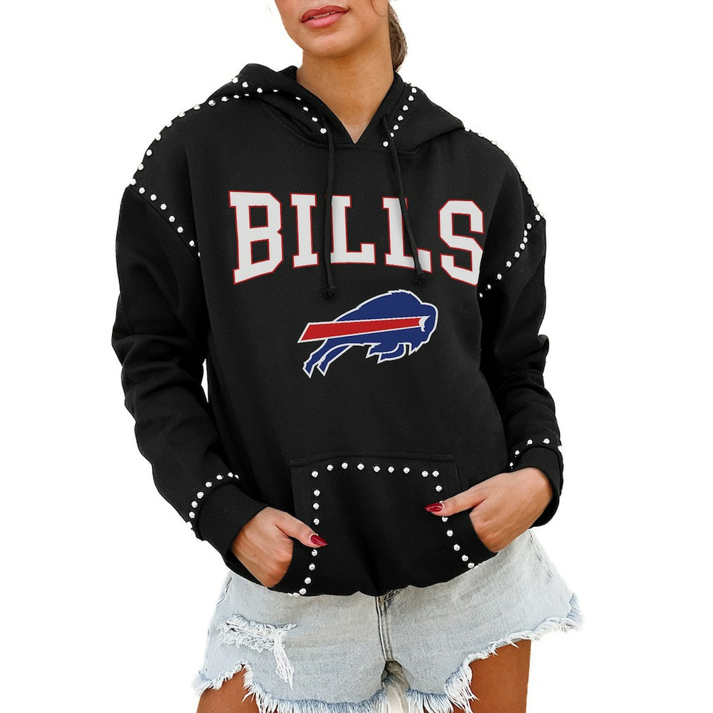 Buffalo Bills Gameday Couture Women's Oversized Catch the Vibe Studded Pullover Hoodie Black | NFL
