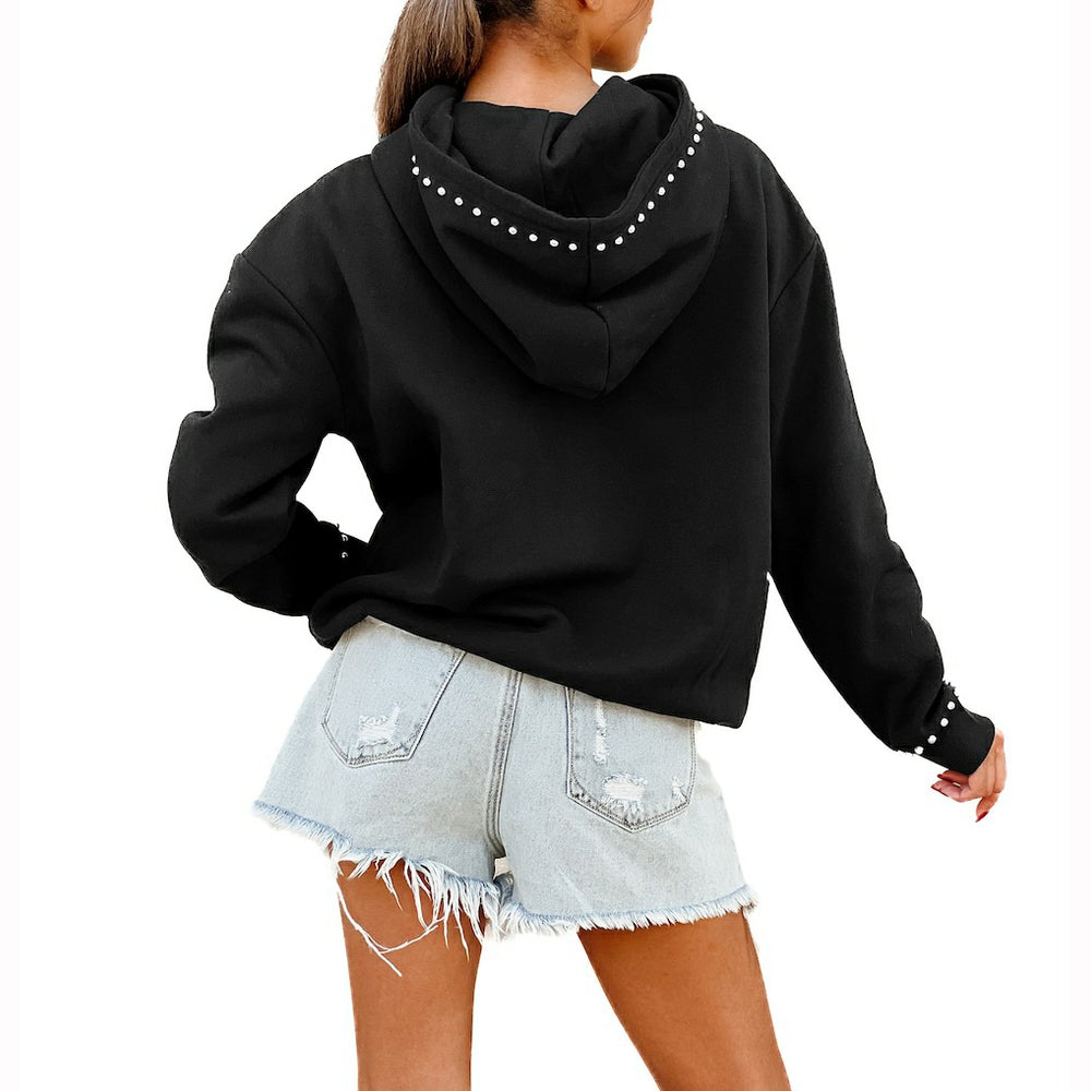 Philadelphia Eagles Gameday Couture Women's Oversized Catch the Vibe Studded Pullover Hoodie Black | NFL