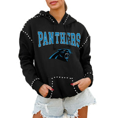 Carolina Panthers Gameday Couture Women's Oversized Catch the Vibe Studded Pullover Hoodie Black | NFL