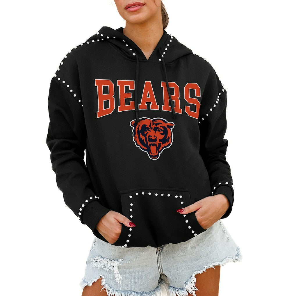 Chicago Bears Gameday Couture Women's Oversized Catch the Vibe Studded Pullover Hoodie Black | NFL