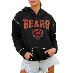 Chicago Bears Gameday Couture Women's Oversized Catch the Vibe Studded Pullover Hoodie Black | NFL