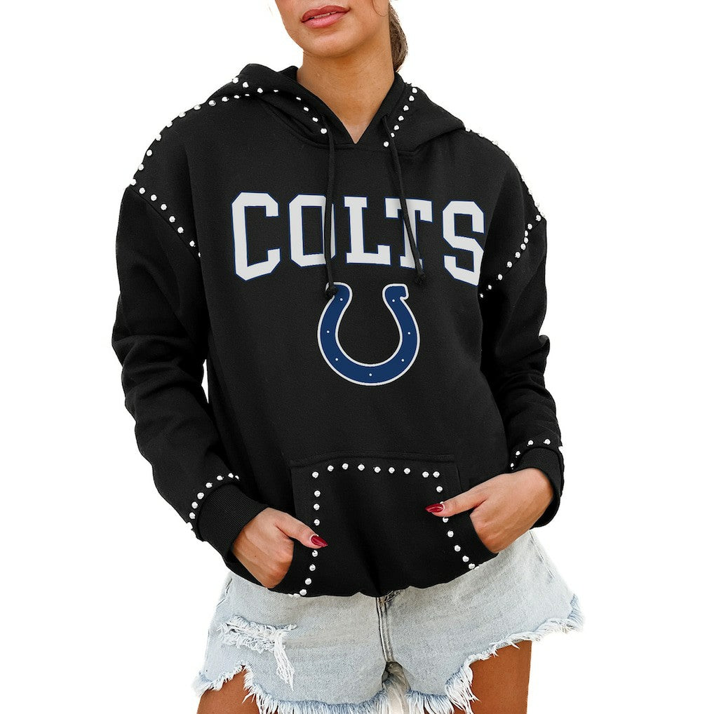 Indianapolis Colts Gameday Couture Women's Oversized Catch the Vibe Studded Pullover Hoodie Black | NFL
