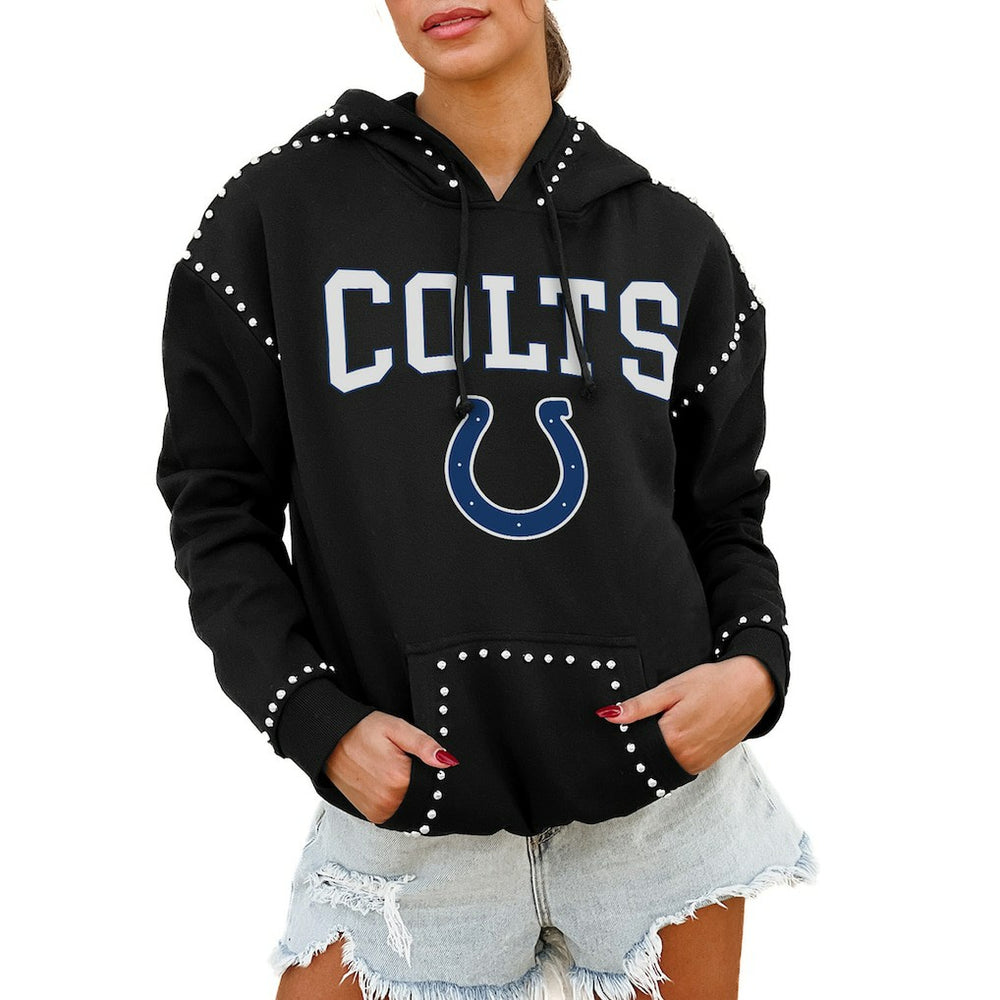 Indianapolis Colts Gameday Couture Women's Oversized Catch the Vibe Studded Pullover Hoodie Black | NFL