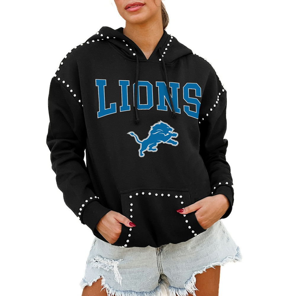 Detroit Lions Gameday Couture Women's Oversized Catch the Vibe Studded Pullover Hoodie Black | NFL