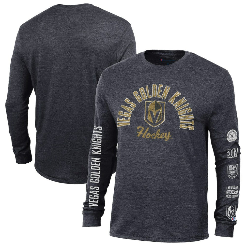 Vegas Golden Knights Champion Multi-Logo Tri-Blend Long Sleeve T-Shirt - Black - NHL