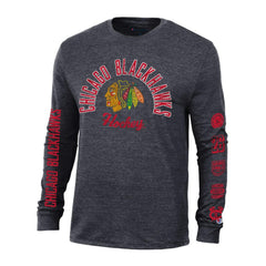 Chicago Blackhawks Champion Multi-Logo Tri-Blend Long Sleeve T-Shirt - Heather Black - NHL